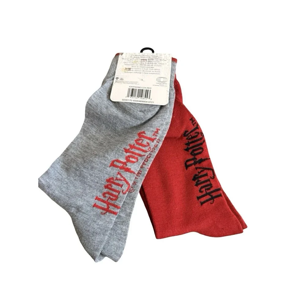 Harry Potter Platform 9 3/4 Socks 2 Pair Hogwarts Gryffindor Red Gray New